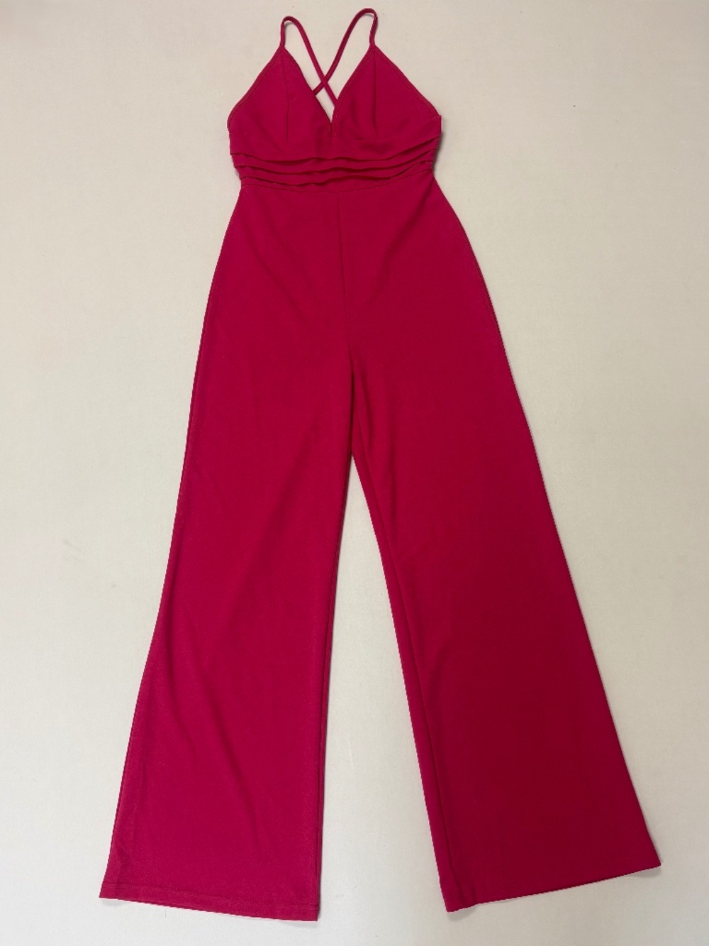 SHEIN Hot Pink Magenta Wide Leg Jumpsuit Strappy Ruched Waist Small